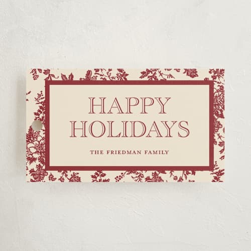 This is a cranberry gift tags with standard by Jenna Holcomb called holiday toile printing on signature in tag