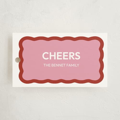 This is a raspberry gift tags with standard by Helena Vitto called color wave printing on signature in tag