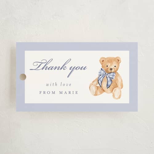 This is a cornflower gift tags with standard by Sarah Knight called plaid bear printing on signature in tag