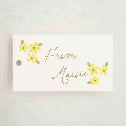 This is a daffodil gift tags with standard by Morgan Kendall called daisy printing on signature in tag