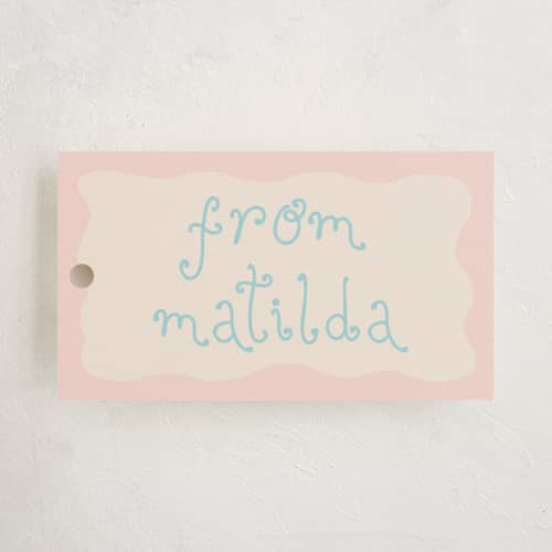 This is a blush gift tags with standard by Morgan Kendall called frosting printing on signature in tag