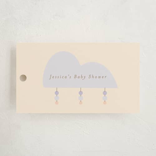 This is a vanilla baby shower favor tags with standard by Angela Thompson called mod baby printing on signature in tag