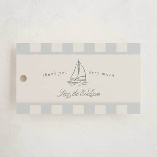This is a sailor baby shower favor tags with standard by Stephanie Hawkes called on board printing on signature in tag