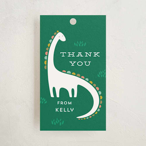 This is a palm kids gift tags with standard by Laura Hankins called dinotastic printing on signature in tag