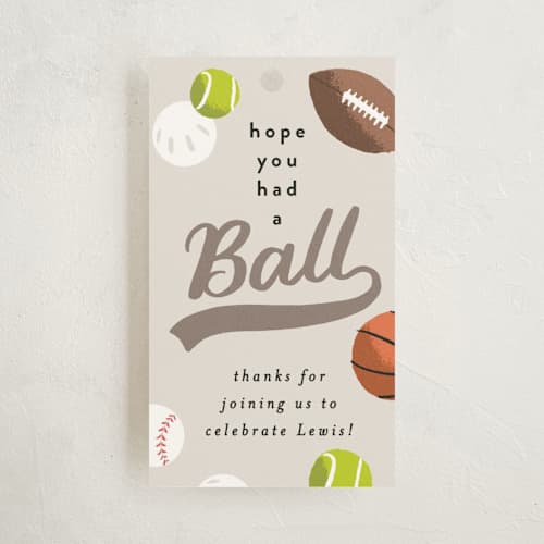 This is a fudge kids gift tags with standard by Alethea and Ruth called have a ball printing on signature in tag