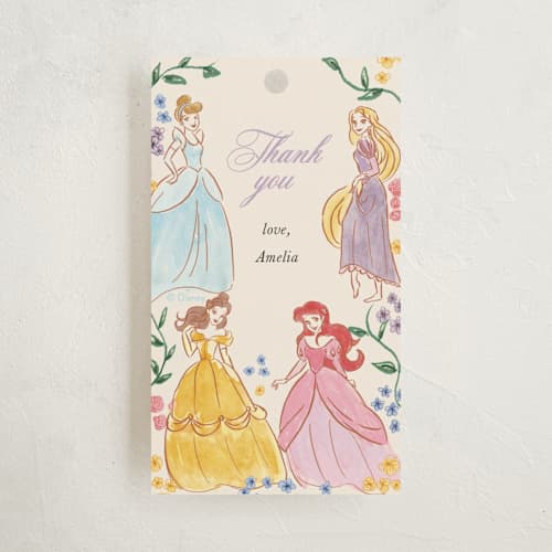 This is a buttercream kids gift tags with standard by Cass Loh called disney princess garden party printing on signature in tag