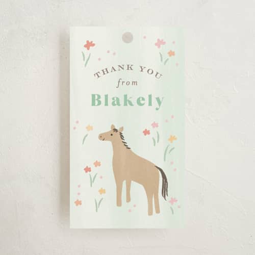 This is a mint kids gift tags with standard by Jennifer Wick called storybook farm printing on signature in tag