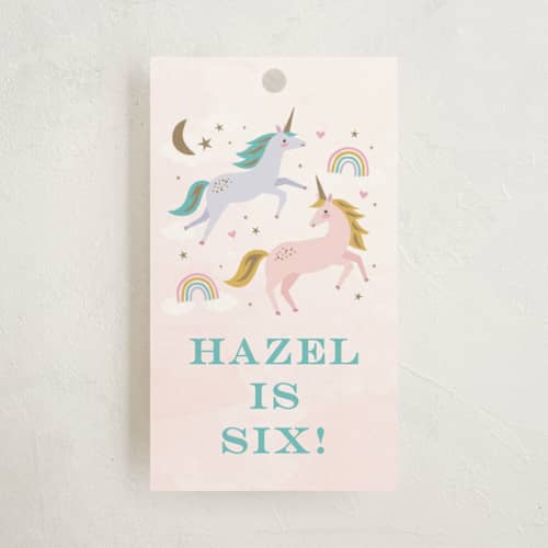 This is a cotton candy kids gift tags with standard by Karidy Walker called magical unicorns printing on signature in tag