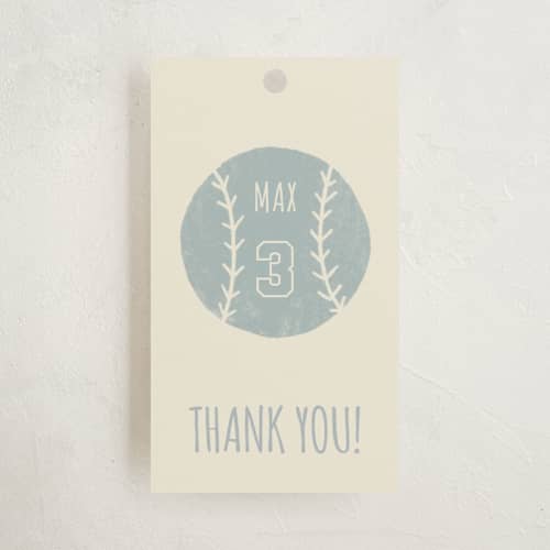 This is a sky kids gift tags with standard by Rebekah Canavan called baseball birthday printing on signature in tag