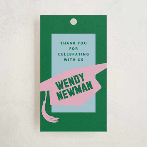 This is a roses graduation tags with standard by Inkblot Design called capped printing on signature in tag