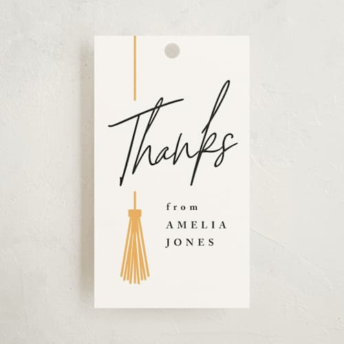 This is a sunshine graduation tags with standard by Owl and Toad called written out printing on signature in tag