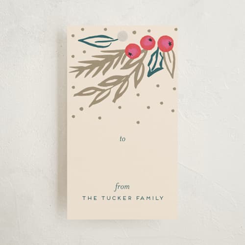 This is a teal gift tags with standard by Petra Kern called berry love peace joy printing on signature in tag