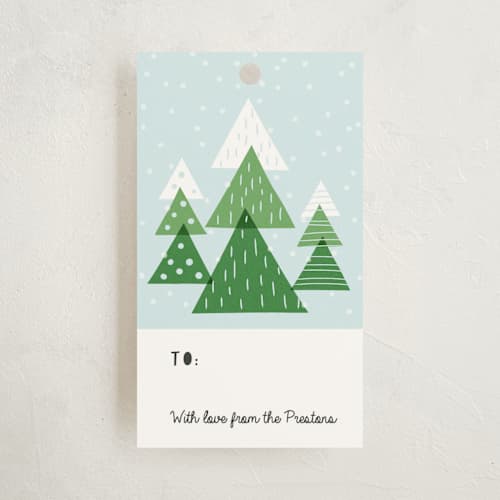 This is a spruce gift tags with standard by Sharon O. called little forest printing on signature in tag