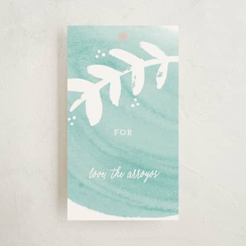 This is a aqua gift tags with standard by Annie Clark called watercolor sprig printing on signature in tag