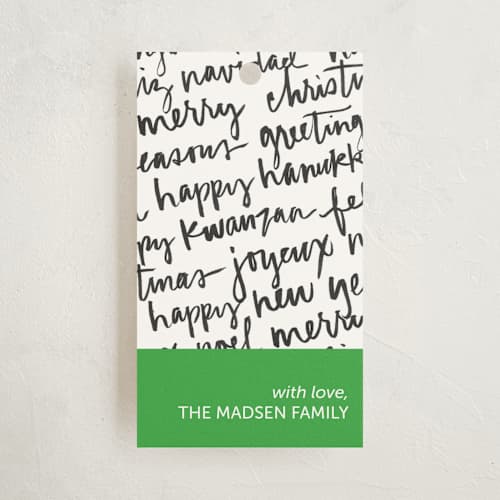 This is a emerald gift tags with standard by Rebecca Daublin called all of the above printing on signature in tag