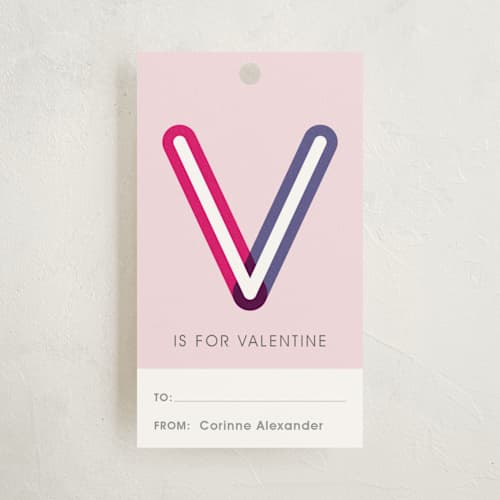 This is a bubblegum gift tags with standard by Jessica Booth called v is for valentine printing on signature in tag