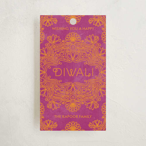 This is a marigold gift tags with standard by Aspacia Kusulas called festive lotus printing on signature in tag