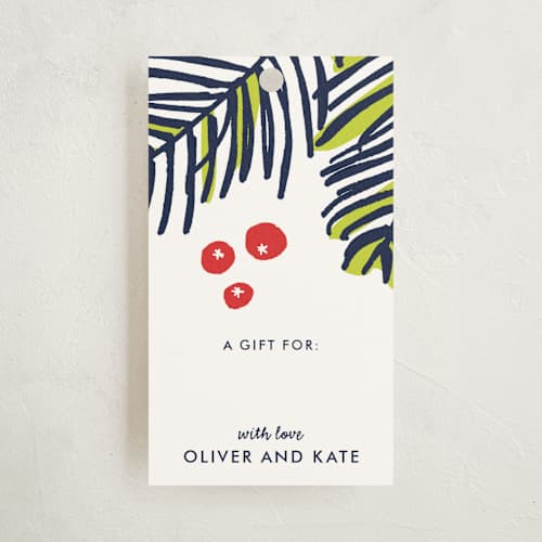 This is a navy gift tags with standard by Oscar and Emma - Karly Depew called modern pine printing on signature in tag