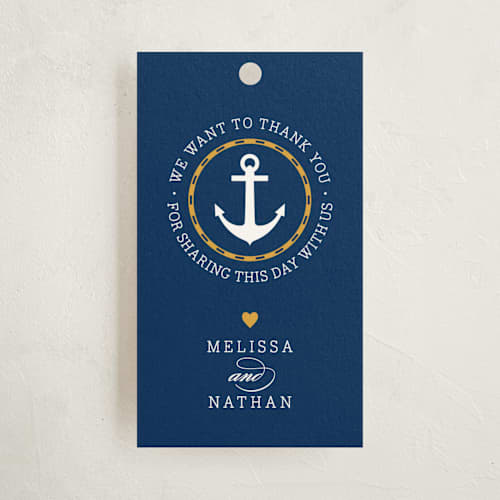 This is a navy gift tags with standard by Jill Means called nautical printing on signature in tag
