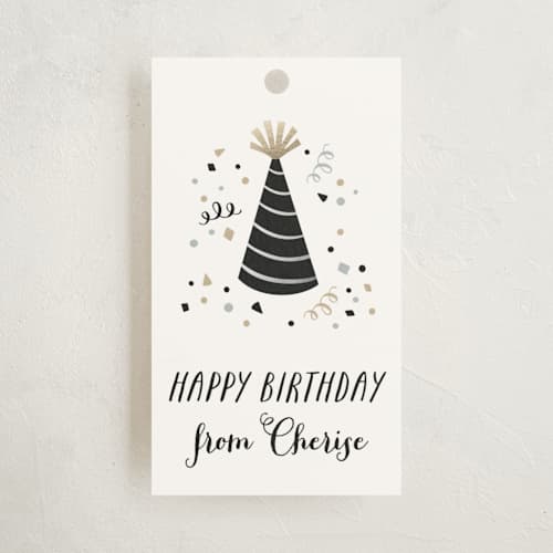 This is a frosting gift tags with standard by Hooray Creative called birthday confetti printing on signature in tag