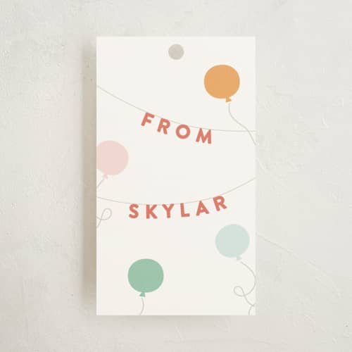 This is a pomegranate gift tags with standard by Jennifer Wick called birthday bunting printing on signature in tag