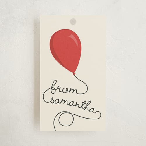 This is a cherry gift tags with standard by GeekInk Design called party balloons printing on signature in tag