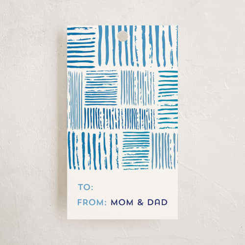 This is a blue skies gift tags with standard by hannahcloud DESIGN called woven stripes printing on signature in tag