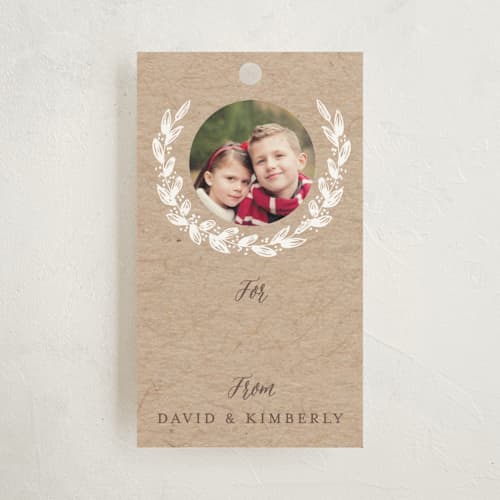 This is a kraft gift tags with standard by Sarah Curry called snowy branches printing on signature in tag