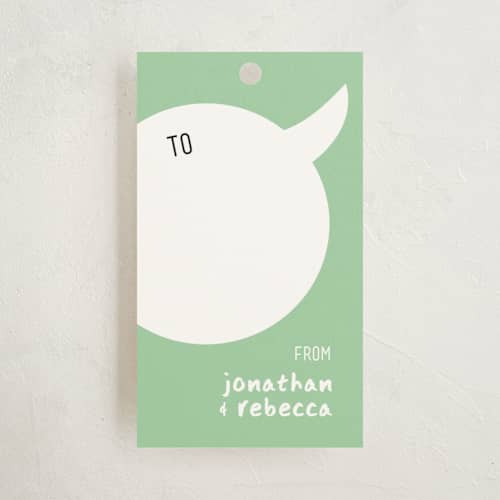 This is a spearmint gift tags with standard by Betta called comic convo printing on signature in tag