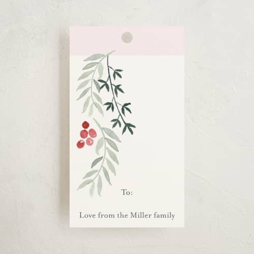 This is a blush gift tags with standard by frau brandt called delicate leaves printing on signature in tag