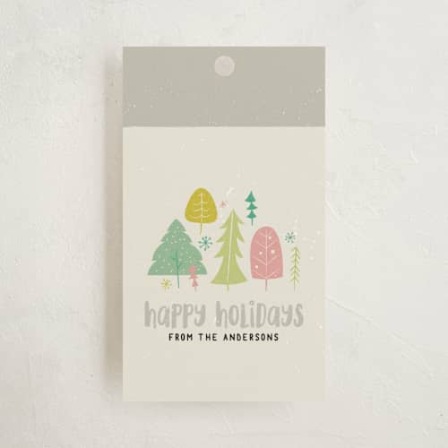 This is a cool grey gift tags with standard by Kiersten Garner called festive forest printing on signature in tag