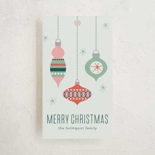 This is a mint gift tags with standard by Annie Holmquist called retro ornaments printing on signature in tag