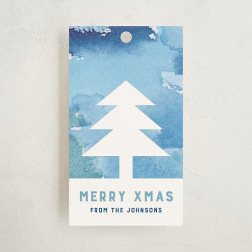 This is a pond gift tags with standard by sue prue called technicolor trees printing on signature in tag