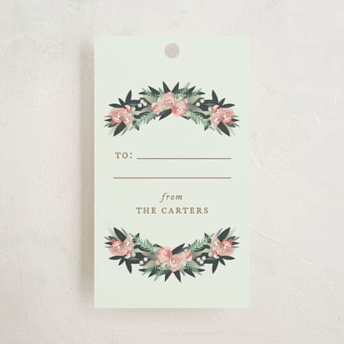 This is a petal gift tags with standard by Jennifer Postorino called wallflower printing on signature in tag