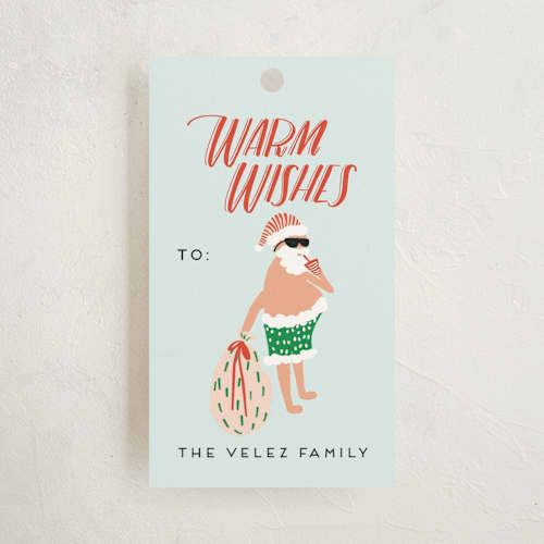 This is a mint gift tags with standard by Jami Gallaway called warm weather holiday printing on signature in tag