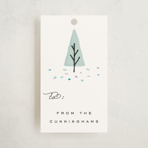 This is a mint gift tags with standard by Everett Paper Goods called julgran printing on signature in tag