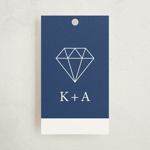 This is a navy gift tags with standard by Pine Street Creative called destination wedding printing on signature in tag