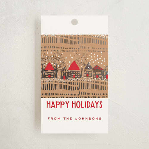 This is a firetruck gift tags with standard by Deborah Velasquez called snowy village printing on signature in tag