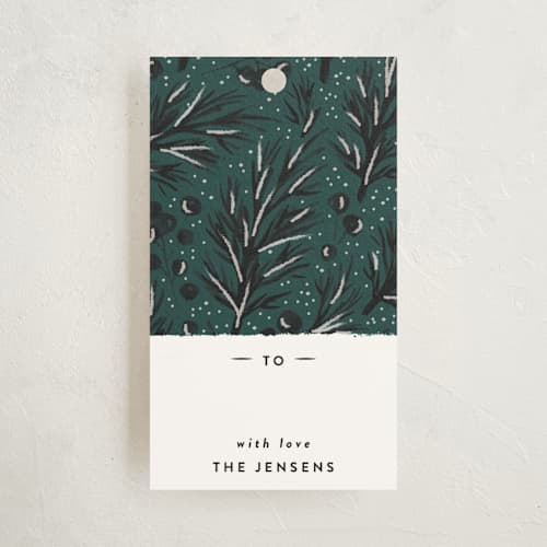 This is a forest gift tags with standard by Robert and Stella called abstract pine printing on signature in tag
