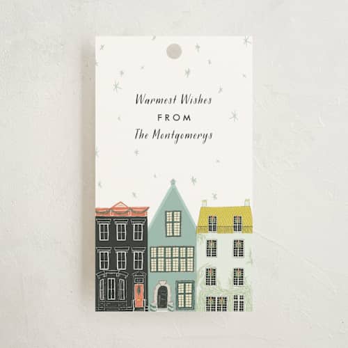 This is a snow gift tags with standard by Julie Murray called main street printing on signature in tag