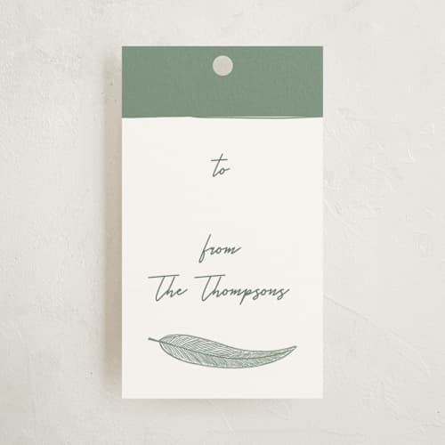 This is a sage gift tags with standard by Katharine Watson called sketched willow printing on signature in tag