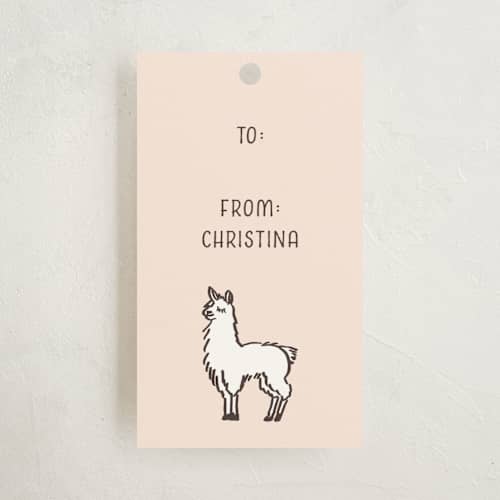 This is a peach gift tags with standard by Amy Kross called lima line printing on signature in tag