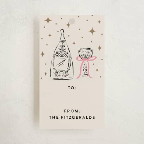This is a peony gift tags with standard by Jackie Crawford called champagne new year printing on signature in tag