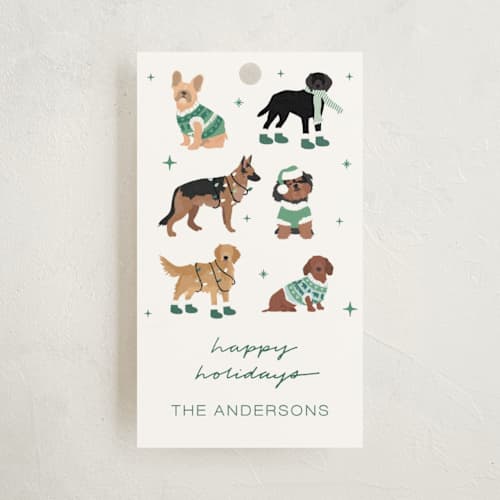This is a sage gift tags with standard by tara berg called holiday dogs printing on signature in tag