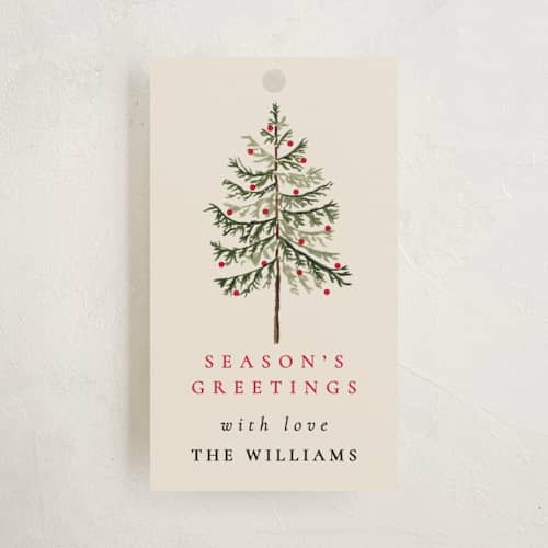 This is a poinsettia gift tags with standard by Amy Kross called vintage spruce printing on signature in tag