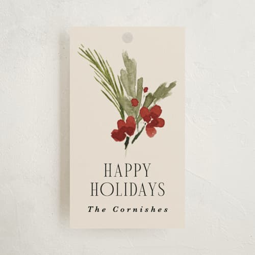 This is a toasted almond gift tags with standard by Kate Ahn called simple sprig printing on signature in tag