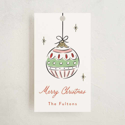 This is a festive gift tags with standard by Erin German called bright ornaments printing on signature in tag