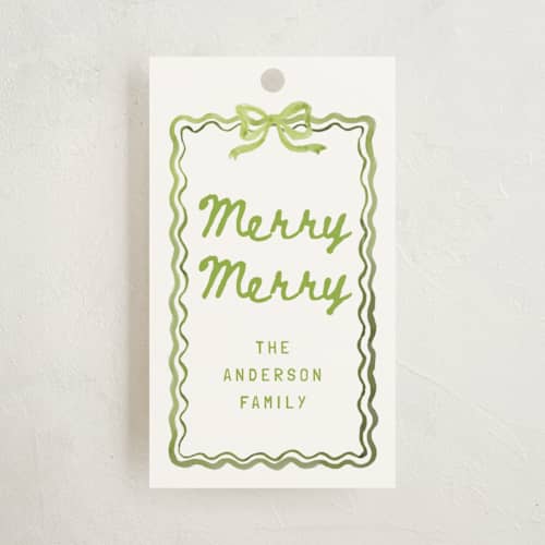 This is a sage gift tags with standard by Cass Loh called watercolor ribbon frame printing on signature in tag