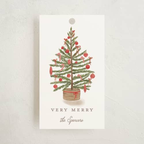 This is a santa suit gift tags with standard by Creo Study called preppy tree printing on signature in tag
