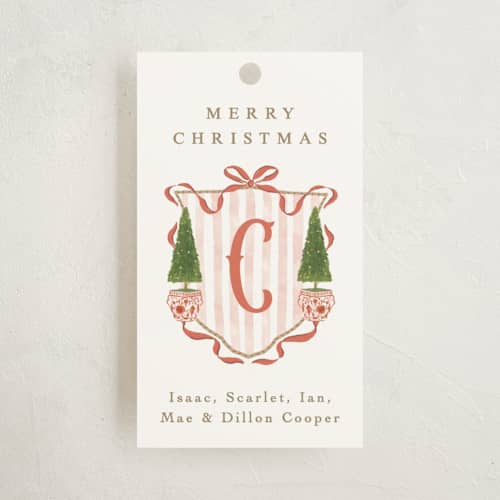 This is a currant gift tags with standard by Susan Zinader called family crest printing on signature in tag